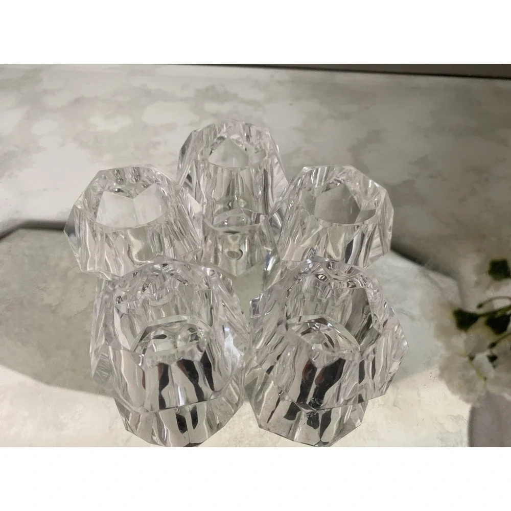 Vintage MCM Clear Lucite Acrylic Faceted Round Napkin Holder Rings Set of‎ 5 EUC